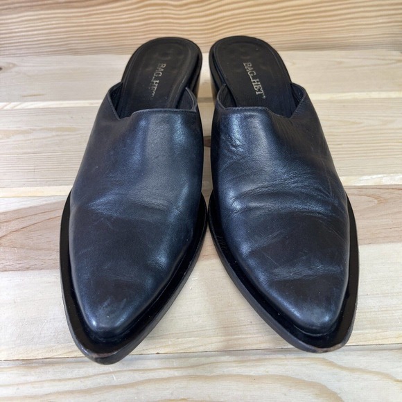 Bag Het Womens Shoes 7.5 8 EU 38 Black Leather Mules Pointy ToesMade in Italy - Picture 4 of 15